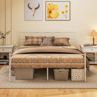 HOMCOM Queen Size Metal Platform Bed Frame with Headboard - White-Equipped with tall headboard and footboard for beauty and back support