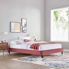 Modway Harlow Performance Velvet Queen Platform Bed Frame - Dusty Rose-Wood Legs With Gold Metal Sleeves