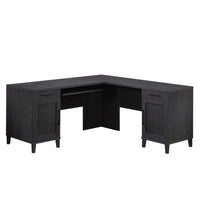Sauder Tiffin Line L-Desk - Raven Oak-Slide-out keyboard/mouse shelf can be placed on the left or angled in the corner