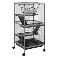 PawHut 45" H 4-Tier Small Pet Cage - Silver Grey-Ideal for a variety of small animals including pet mink, chinchilla, small cat and other similar sized small pets 
