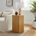 Modway Kade Faceted Wood Side Table - Natural-Cabinet Storage with Fixed Shelf