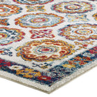Modway Entourage Odile Distressed Floral Moroccan Trellis Area Rug - 8 ft W x 10 ft L - Ivory Blue Red Orange Yellow-High-Density / Machine-Woven