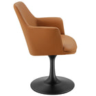 Modway Lippa Swivel Dining Vegan Leather Armchair - Black Tan-Plastic Rubber Ring for Floor Protection