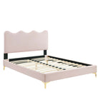Modway Current Performance Velvet Queen Platform Bed with Gold Metal Legs - Pink-Queen Platform Bed