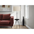 Monarch Specialties 63" H Contemporary Floor Lamp - Black Metal / Ivory / Cream Shade-The adjustable neck allows for customizable height to help brighten and illuminate a room, with a convenient built-in round, black laminate table shelf to set down your drink or electronic device