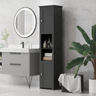 HOMCOM Tall Bathroom Storage Cabinet with Adjustable Shelves - Black-Features two cabinets and two open shelves for storing and displaying daily essentials    