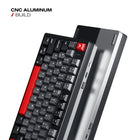 Cybeart X75 Rhino TKL CNC Aluminium Wireless RGB Gaming Keyboard - Black/Red/Grey-5-layer gasket-mounted design with Poron and IXPE foams for sound dampening and a soft, cushioned typing feel. Internally dampened layers minimize resonance, suppress echo, producing rich, muted “thock” acoustics and quieter typing
