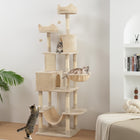 PawHut 81" Large Cat Tree with Scratching Posts, Condos and Beds - Beige-Various facilities for lounging, relaxing, and playing 