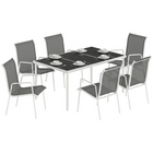 Outsunny 7 Piece Garden Dining Set with 6 Stackable Chairs - Grey-Outdoor lounge chair for garden, balcony, pool, beach, and more