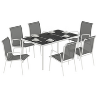 Outsunny 7 Piece Garden Dining Set with 6 Stackable Chairs - Grey-Outdoor lounge chair for garden, balcony, pool, beach, and more