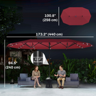 Outsunny Double-Sided Patio Umbrella - Wine Red-Crank handle opens and closes canopy easily