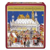 Lambertz Christmas Market Gift Tin - 500 g-A delightful metal gift box containing delicious Lambertz gingerbread cookie assortment 