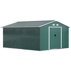 Outsunny Garden Storage Shed with Steel Foundation Kit - 11' x 13' - Green-Large inner space for storing tools bicycle, garden tools, lawn care equipment and more 