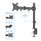 ShoppingAll Single Monitor Mount Stand with Adjustable Arm for 13"-32" Monitor - Black-The VESA head can tilt +90-degrees to -35-degrees, swivel 180-degrees, and 360-degrees rotation. Easy rotation between portrait and landscape viewing position