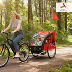 Aosom Double Bike Trailer for Kids with Steel Frame and 5-Point Safety Belts - Red-Steel frame for a secure and tough structure, with a steel connector for your back bike wheel 