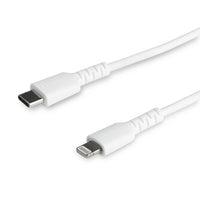 StarTech Durable USB-C to Lightning Cable - 3' -White-DURABLE: 3.3 ft. Heavy duty lightning cable with aramid fiber for high tensile strength increasing reliability & life of cable, Tested to withstand 10000+ bend cycles at 180° & 5000+ insertions