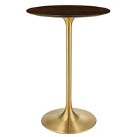 Modway Lippa 28" Round Cherry Walnut Wood Bar Table - Gold Cherry Walnut-Modern Bar Table
