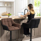 HOMCOM Adjustable Swivel Tufted Fabric Bar Stools - Brown - 2 Pack-The footrest prevents your legs from dangling
