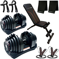 MotionGrey Adjustable Dumbbells 10-90 lb with High Strength Hand Grip & Workout Bench Equipment with Jumping Rope and Anti-Slip Barbell Metal Hand Set-Heavy-Duty Full Home Gym: Includes 10-90LB adjustable dumbbells and a multi-position bench for serious strength training at home