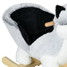 Qaba Kids Plush Husky Rocking Horse - Grey-Three-sided seat with safety belt and footrest enhances security 