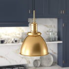 Hudson&Canal Madison 12" Wide Pendant with Metal Shade - Brass/Brass-Handcrafted brass finish is applied to the round metal base