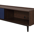 Manhattan Comfort Duane 59.25" Mid-Century Modern TV Stand - Dark Brown and Navy Blue-Ribbed Design with Wood Grain Laminate Finish