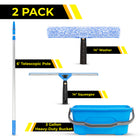 Gritt Commercial Pro Window Washing Cleaning Kit - 14" Squeegee - 14" Washer - 6' Telescopic Pole - 3 Gallon Bucket - 2 Pack-Tools easily attach to the included telescopic 6' pole