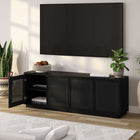Hudson&Canal Pryce TV Stand for TV's up to 78" - Black Grain/Black Rattan-Product Dimensions: 15.5" L x 70" W x 24" H
