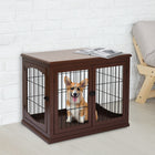 PawHut 26" Wooden Pet Crate Kennel with Double Door Entrance - Brown-Modern style, can be combined with your other home furniture 