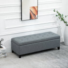 HOMCOM Linen Fabric Entryway Bench with Wooden Feet - Grey-Wide top opens to expose extra storage space  