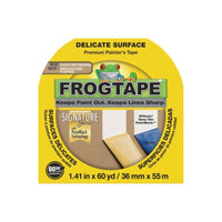 FrogTape Delicate Surface Painter's Tape - 1.41" x 180' - Yellow-Low adhesion painters tape designed for use on freshly painted surfaces (more than 24 hours old), faux finishes, primed wallboard, primed wallpaper