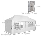 Outsunny 20 ft W x 10 ft L Adjustable Pop Up Canopy Tent with Sidewall and Carry Bag - White-Oxford fabric canopy provides UV protection