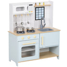 Qaba Kids Kitchen Playset with Stove Microwave Oven Turning Knobs - Blue-Stove, microwave and oven included for realistic play 