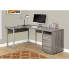 Monarch Specialties 7255 80" Computer Desk - Dark Taupe Left Or Right Facing-Plenty of storage opens with an cubby shelf and 2 closed storage drawers on metal glides that includes a file drawer for letter or legal sized documents accented with sleek silver plastic handles.