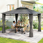 Outsunny 10 ft W x 12 ft L Double Roof Hardtop Gazebo with Curtains - Black-Combined metal and aluminum frame provides more excellent stability and robustness