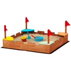 Qaba Kids Wooden Sandbox, Castle-Themed Outdoor Sand Pit with Flags - Wooden Brown-Castle-themed inspires imaginative role-playing games . 