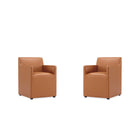 Manhattan Comfort Anna Square 22.83" Modern Faux Leather Upholstered Dining Armchair - Saddle - Set of 2-Modern Dining Armchair for Dining Room and Task Use. Set of 2