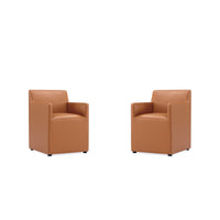 Manhattan Comfort Anna Square 22.83" Modern Faux Leather Upholstered Dining Armchair - Saddle - Set of 2-Modern Dining Armchair for Dining Room and Task Use. Set of 2
