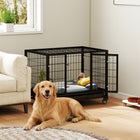 PawHut 36" L Heavy Duty Dog Crate with Lockable Wheels and Tray - Black-Includes a slide-out tray for easy cleaning 