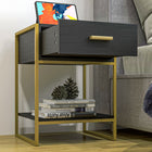 HOMCOM Nightstand with Drawer and Shelf - Black - Set of 2-Colours: Black, Gold