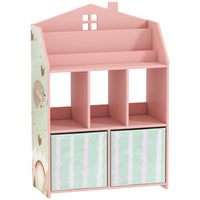 Qaba Kids Bookshelf with Toy Storage, Book Display, Shelves and Fabric Drawers - Pink-Features book display, shelves and drawers, making organizing toys and books easy
