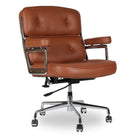 Plata Import Elegant Office Chair Faux leather Adjustable Chair with Polished aluminum frame - Brown-Fixed Arms
