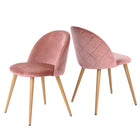 FurnitureR Velvet Dining Side Chair - Rose - 2 Pack-Metal legs in wood grain finish