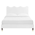 Modway Current Performance Velvet Queen Platform Bed with Wood Legs and Gold Metal Sleeves - White-8