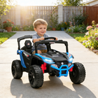 Qaba 12V Kids Ride On Truck with Dual Motors - Blue-Built-in music and LED headlights create an immersive driving experience
