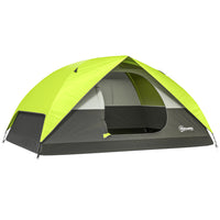 Outsunny 3-4 Person Camping Tent with Mesh Window, Hook, Storage Pockets, Electrical Cable Access - Bright Green-Accommodates four sitting or three sleeping comfortably with carrying bag