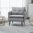 HOMCOM Modern Accent Chair with Wide Lounge Seat - Steel Legs - Button Tufted for Bedroom - Grey-Breathable linen-look fabric stays cool and resists wrinkles, pilling, and deformation
