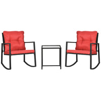 Outsunny 3-Pieces Rocking Bistro Set - Red-3 pieces set, 2 rocking chairs and 1 side table   
