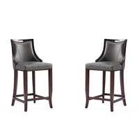 Manhattan Comfort Emperor 19" Traditional Faux Leather Upholstered Bar Stool - Pebble Grey - 2 Pack-Traditional Barstool with Backseat Perfect for Bar and Kitchen Use. Set of 2