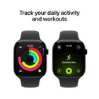 Apple Watch Series 11 - 46 mm - GPS - Jet Black Aluminium Case with Black Sport Band - M/L-With advanced metrics for all your workouts, plus features like Pacer, Heart Rate Zones, training load, Workout Buddy powered by Apple Intelligence from your nearby iPhone, and more. Series 11 also comes with three months of Apple Fitness+ free